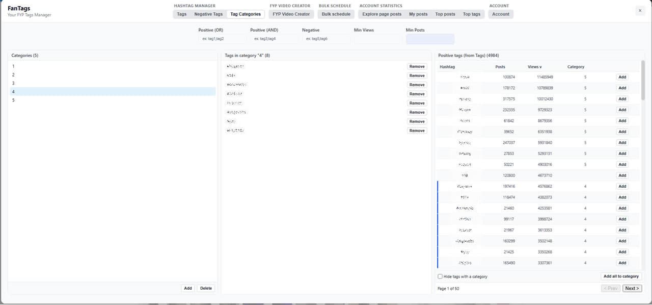 FanTags tag categories panel