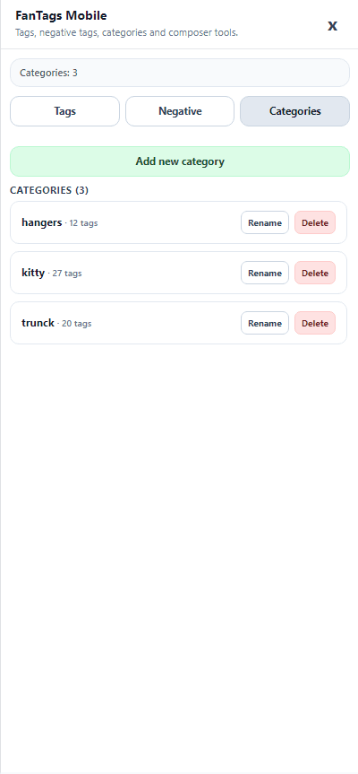 Insert tags modal with category picker and tag actions